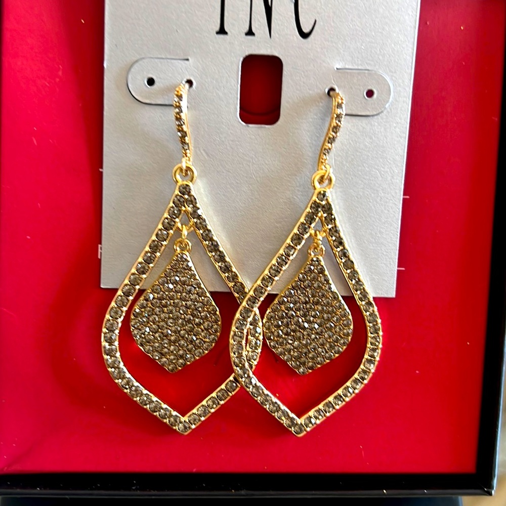 New INC Earrings gold and rhinestones